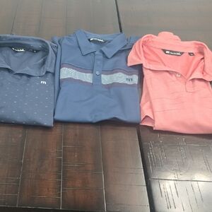 Travis Mathew Navy and Coral Polo Shirts